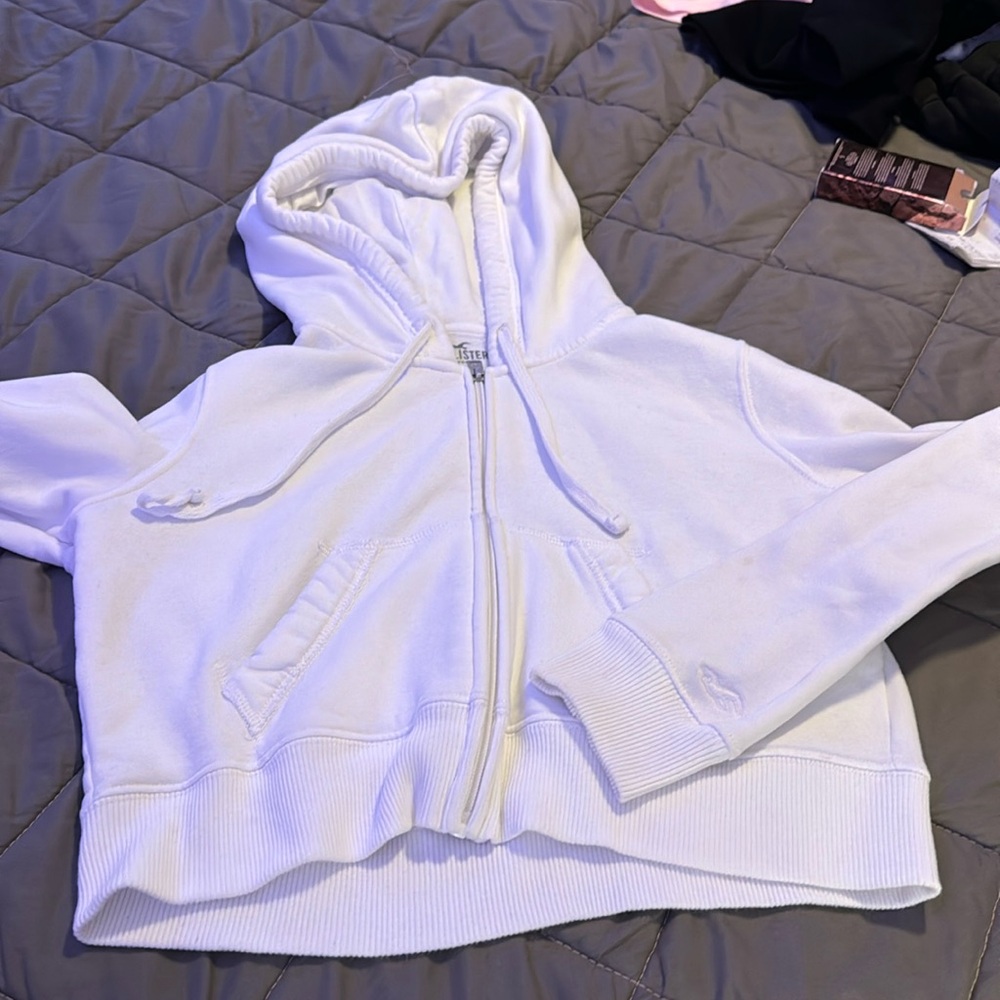 White Hollister cropped zip up